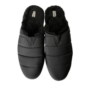 TOMS Women Black Quilted Puffer faux Fur Lined Mule Slippers Shoes Size 10